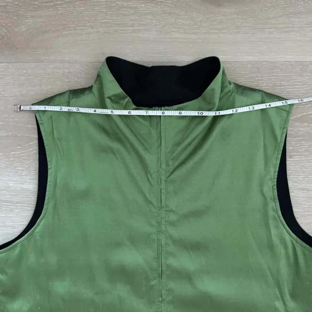 Silk Dupiani + Wool Lined Full Zip Vest Green M Eileen Fisher Coastal Grandma - Picture 7 of 9
